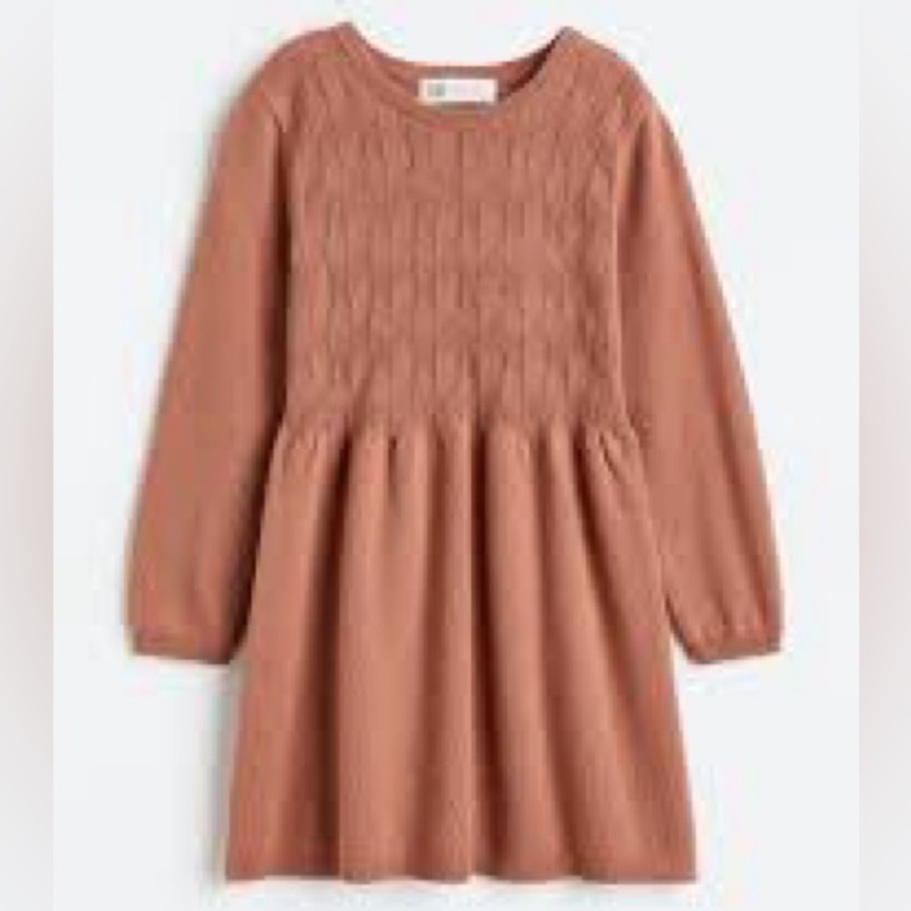 H&M Girls Textured Knit Sweater Dress Rose Brown 6X/7 Long Sleeve